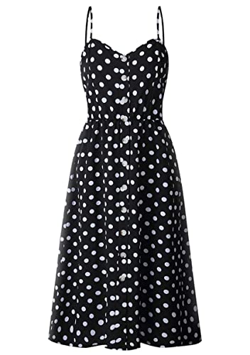 Image of YMING Womens Summer Spaghetti Strap Dresses Button Down Floral Sundress High Waist Swing Midi Dress with Pockets