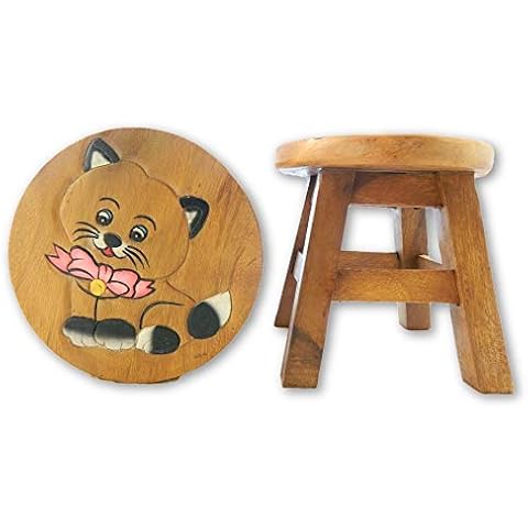 Handmade Wooden Stool - Pussy Cat Design Cover