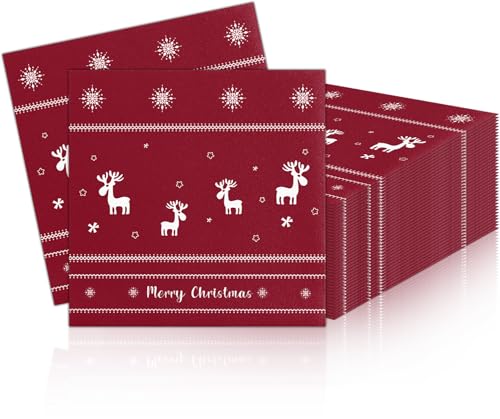 PIujsym Servietten Weihnachten, 40 Stück Rot Weihnachts Servietten...