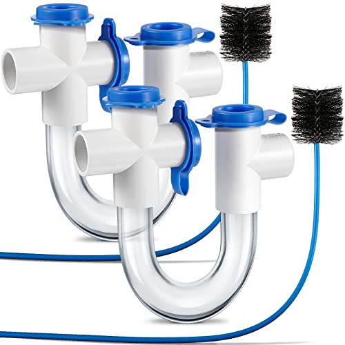 Gulfmew 3/4 Inch Standard Condensate Trap with Cleaning Brush PVC U Trap for HVAC Systems Air Conditioner Effectively Drains Condensate(2 Pack)