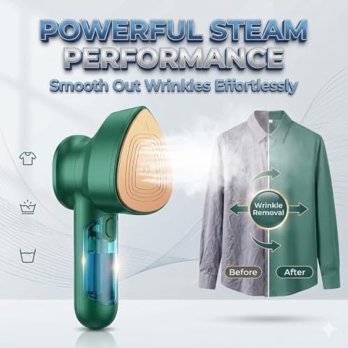 Image of Drumstone 𝟏𝟓 𝐘𝐞𝐚𝐫𝐬 𝐖𝐚𝐫𝐫𝐚𝐧𝐭𝐲 Portable Mini Steam Iron Stainless Steel Handheld Garment Steamer Compact Fabric Press for Clothes Travel Home Office and Daily Use