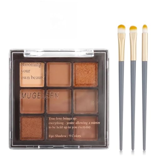 Paleta de Sombras de Ojos 9 Colores Sombras de Ojos Chocolate con 3 Pinceles Sombras Ultra-Pigmentada Paleta de Maquillaje Duradera Adecuado para Niñas y Mujeres