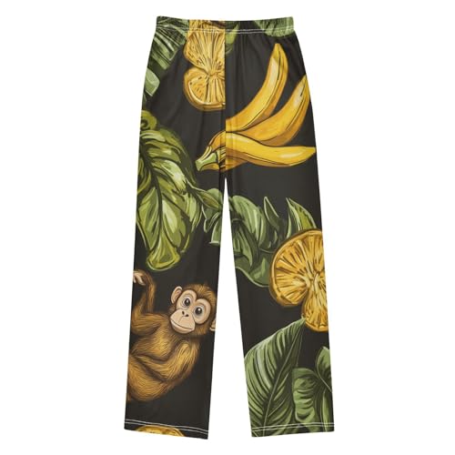 ZZXXB Monkey with Banana Orange Boys Long Pants Soft Trousers Elastic Waist Kids Lounge Bottoms with Pockets S-XL2