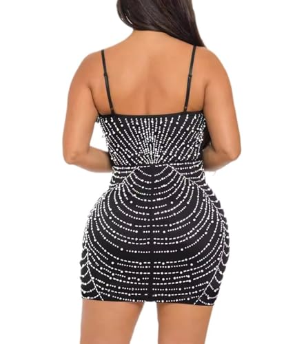 Image of PORRCEY Women's Sexy Elegant Rhinestone Bodycon Dress Hot Drilling Clubwear