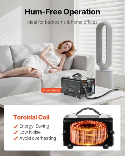 Image of VEVOR Voltage Converter Transformer, 1500VA, Heavy Duty Step Up /Down Power Transformer, Convert from 110V to 220V and 220V to 110V, with EU Outlets, US Outlets, Power Cord, Circuit Breaker Protection