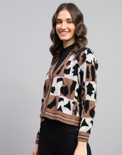 Image of Monte Carlo Womens Self Design V Neck Full Sleeve Cardigan (1243748VN)