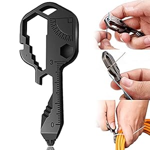 24-in-1 Multifunctionele Sleutel | Roestvrijstalen Zakvormig Zakgereedschap | Mini Draagbaar Sleuteltool | Emergency Survival Tool | Outdoor Multifunctionele Flesopener (Zwart)