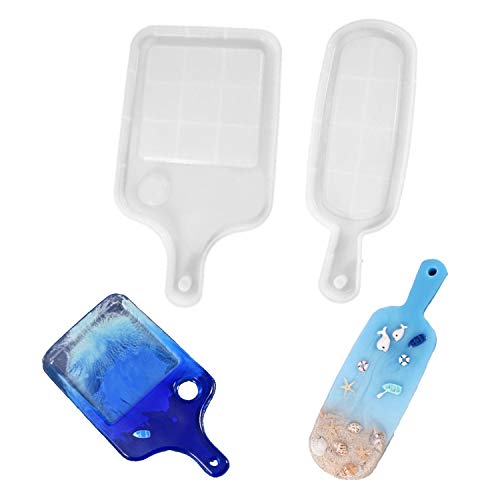 Amovoi Resin Tray Molds with Handle,2Pcs DIY Resin Serving Board,Resin Serving Tray, Resin Ocean Wave Painting Art, Home Decoration, Ideal Gift