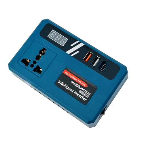 Converter de CC a AC Outdoor, DC a AC Inverter - DC 18V-21V a 220V Converter de Potencia de CA,2 Puertos USB y 1 Tipo C, Adaptador de Cargador rápido Inteligente para hogar, RV, Uso al Aire Libre