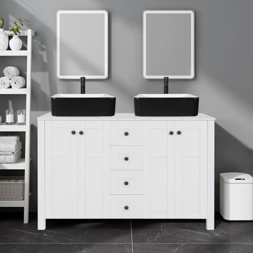 48" White Bathroom Vanity with Marble Texture Top and 4