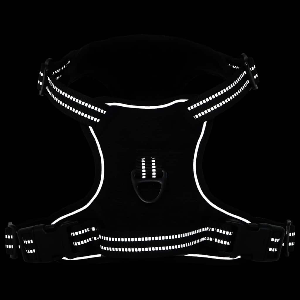 Arnés para perro con correa y collar negro de poliéster, talla L, ajustable con 4 correas y tiras reflectantes, incluye correa de 180 cm y asa de seguridad para pasear