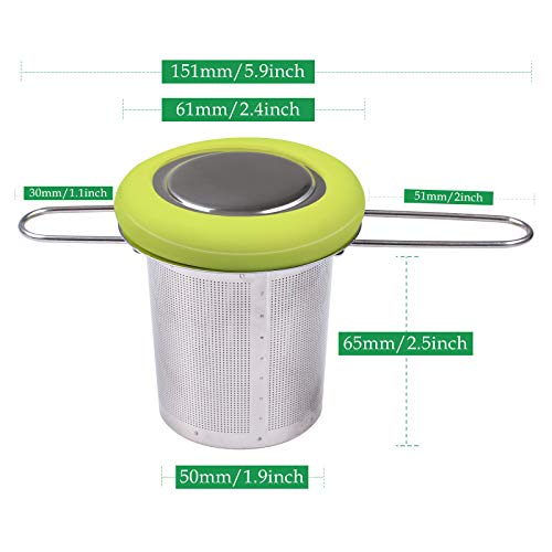 Fenshine Tea Infuser Stainless Steel Tea Strainer Folding Handle Tea Filter Extra Fine Mesh Strainer Brewing Basket with Lid for Loose Leaf Tea (Green) - Thumbnail 2