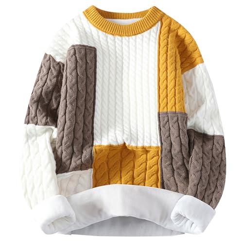 Sweaters for Men Y2K Knitted Sweater Round Neck Long Sleeve Sweaters Pullover Color Block Fall Winter Warm Sweaters2