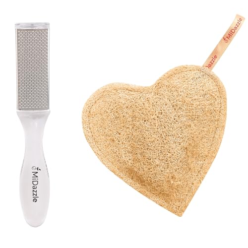 Image of Midazzle Crystal Foot Scrubber with Organic Loofah, Heart Shape, Set of 2