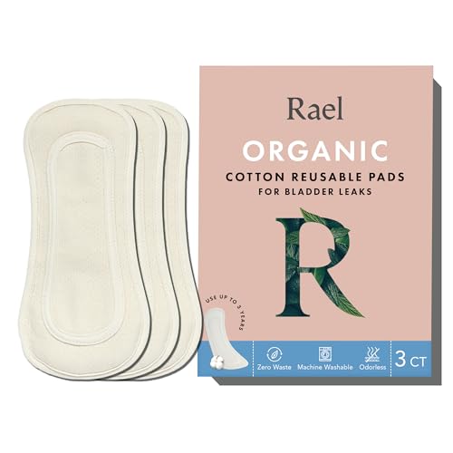 Rael Reusable Pads, Organic Cotton Cover - Incontinence Essential for Women, Bladder Control, Thin Cloth, Leak-Free, Machine Safe (Petite, 3 Count)