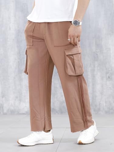 Image of WROGN Men's Cotton Cargo Pants | Solid | Relaxed Fit