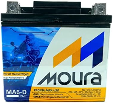 Bateria Moura AGM Vrla Para Motocicletas Ma5-D 12V 5Ah - Polo Dir...