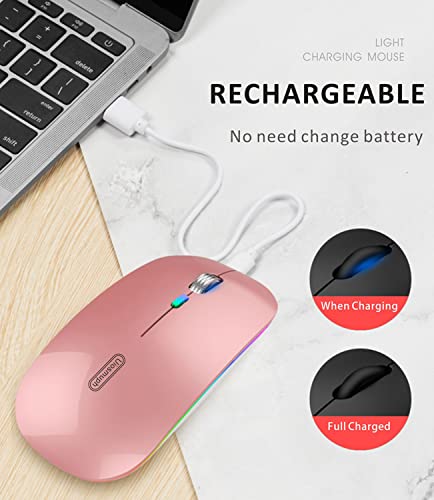Image of Uiosmuph LED Wireless Mouse, G12 Slim Rechargeable Silent 2.4G Portable Optical Wireless Computer Mice with USB Receiver and Type C Adapter (Rose Gold)