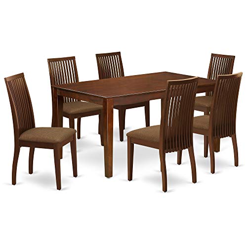 East West Furniture CAIP7-MAH-C Rectangular Set 7 Piece-Linen Fabric Chairs Seat-Mahogany Finish Dining Room Table and Structure