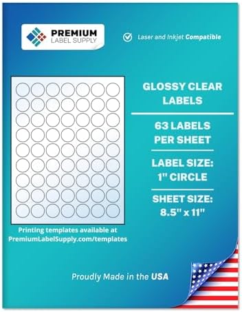 Premium Label Supply Glossy Clear Sticker Round Labels – 1" Circle – Laser/Inkjet Compatible – (63 per Sheet), 10 Sheets – 630 Total Adhesive Labels image 3