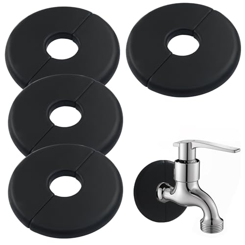 Rierdge 4 Pcs Black Wall Split Flange, Escutcheon Plate Plumbing Cover Plates for 0.6
