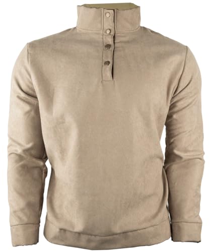 HARGLESMAN Mens Cashmere Sweatshirts Fashion Casual Stand Collar Button Long Sleeve Fleece Pullover Top Shirts with Suede Elbow Patches Jacket Coat Apparel Cloth Khaki 2XL4
