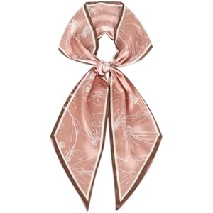 Relang Satin Scarf Mulberry Silk Printed Head Wrap Hair Band 7"" x 59"" Brown Edge Pink