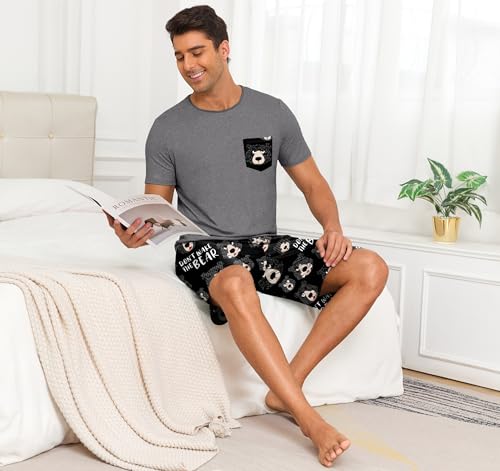 Image of PrinStory Mens Summer Pajamas Set Lightweight Pjs Sets Short Sleeve Pajama Shorts Set Soft Sleepwear Loungewear with Pockets