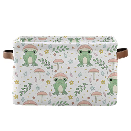Image of Frog and Mushrooms Rectangle Storage Basket Collapsible Storage Bin for Nursery Toys Books Waterproof Baskets for Closet Shelves Bedroom Decor, 1 Pack