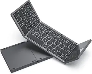VOOCME Mini Foldable Keyboard with Touch Pad, Pocket Sized, Rechargeable, Bluetooth Wireless, One Touch Connect Button, Compatible with iOS, Android and Windows Tabs, Smartphones