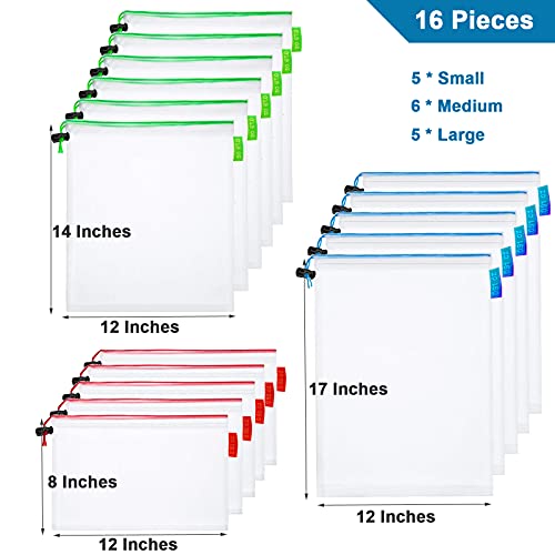 16 Pcs Mesh Small Toy Bags For Storage, 3 Sizes Reusable Mesh Drawstring Produce Bags Puzzle Bag For Kids Storage Playroom Organization, Fruits, Vegetable #TOP1