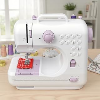 Beginner Sewing Machine with 12 Versatile Stitches, 2-Speed Foot Control, 32-Color Thread Set, Sewing Supplies Bundle, Sewing Machine Table Match, Compact Tool for Kids’ Handicrafts & Fixes