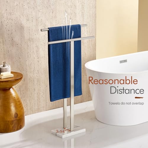 Image of KOKOSIRI Towel Rack Free Standing Brushed Nickel 2-Tier Towel Holder for Bathroom Floor Stand with Heavy Marble Base Thicken Steady Design Stainless Steel THS0005-BR