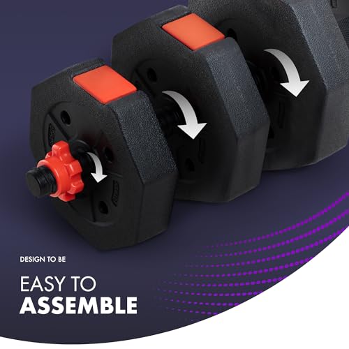 Kayman Adjustable Dumbbell Set - 20kg Total Weight with Non-Rolling Design, Adjustable Weights & Comfortable Grip - Training Equipment for Versatile Workouts at Home & Gym - Unisex (Black & Red) - Image 4