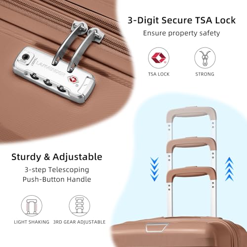 Image of LARVENDER Carry On Luggage 22x14x9 Airline Approved, Suitcases with Wheels | Hardside PP Carry On Suitcase with Duffel Bag, Luggage Sets for Women Men, TSA Lock, Mocha