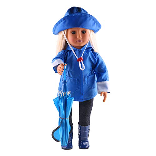 Doll Clothes, YUYOUG 6PC Chapeau de vêtement Tops Jeans Raincoat Umbrella Set pour poupées for 18inch American Girl Our Generation Dolls Pajamas Set (Blue)