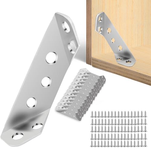 Escuadras Metálicas - 24 PCS Escuadras Para Madera Soportes Triangulares de Acero Inoxidable ideales para reforzar y conectar Estanterías armarios mesas y muebles de madera (plateado)
