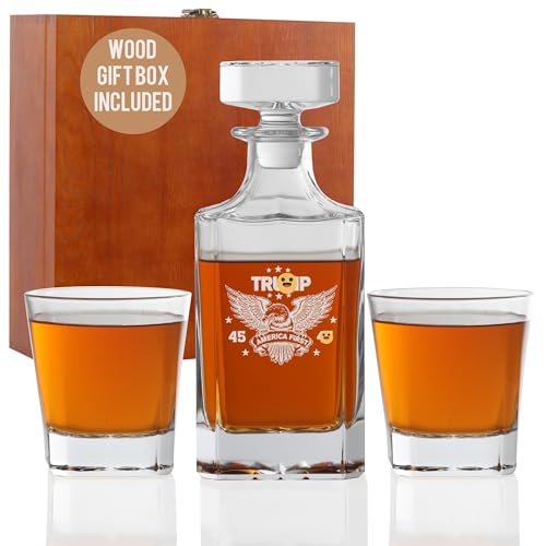 Yay! Personalized Gifts Funny Whiskey Decanter Set, Conservative Gift, Inauguration Day Engraved Liquor Decanter 25oz, Whiskey Glasses Set With Wood Box, Gift for Father, Supporters For Presidency