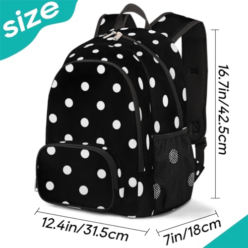 School Backpack for Boys Girls, White Black Polka Dot Elementary School Bags Polka Dot Lightweight Bookbag Laptop Backpack Casual Daypack Rucksack for Kids Teens2
