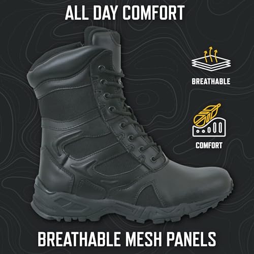 Image of Rothco Forced Entry Deployment Boot with Side Zipper - 8 Inch Tactical Uniform Boots - Black