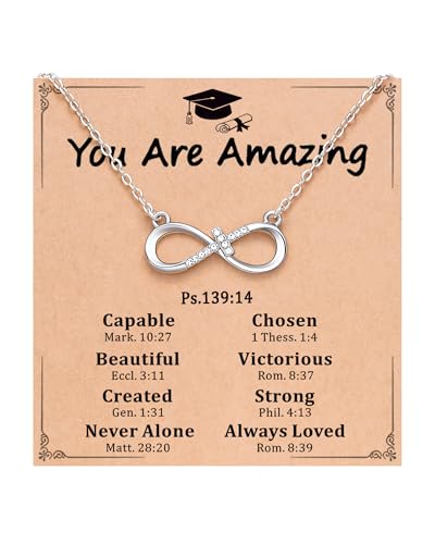 UNGENT THEM Infinity CZ Cross Pendant Necklace for Women Girls, Graduation Religious Easter Confirmation Baptism Gifts
