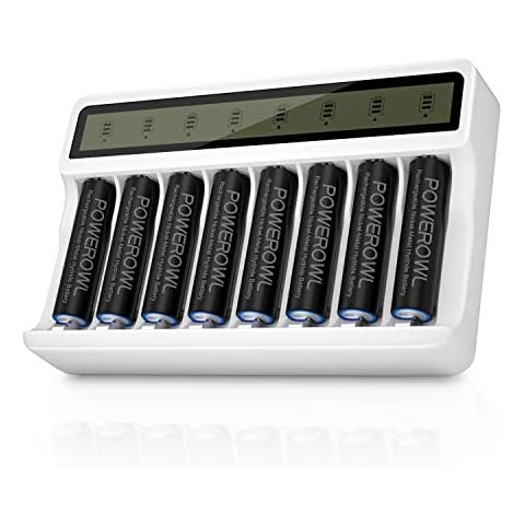 POWEROWL 2800mAh Rechargeable AA Batteries with Smart 8 Bay Battery Charger, Low Self Discharge Ni-MH Double A Batteries, 8 Count Cover