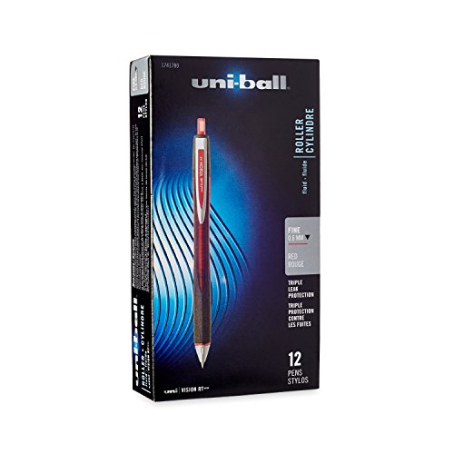 Uni-Ball Uni-Ball RT Retractable Roller Ball Pens, Fine Point, Red Ink, Pack of 12