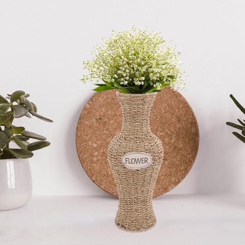 Vase tressé en résine grosse taille pot fleurs intérieur rustique panier stable - 6