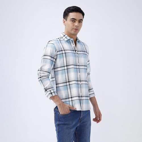 Image of BASICS 100% Cotton Checked Shirt for Men | Slim Fit | Everyday Smart Casual Wear | Full Sleeve