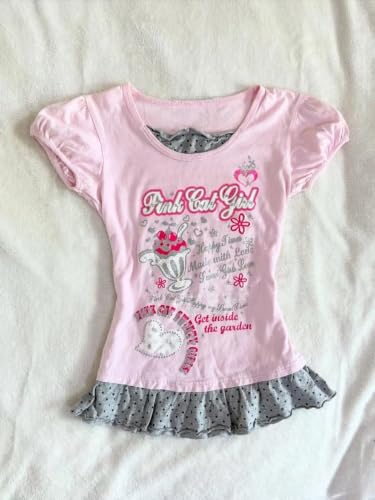 Image of Kawaii Cutecore Harajuku Y2k 2000s Tops Summer Preppy Aesthetic Alt Goth Emo Short Sleeve Graphic Tees