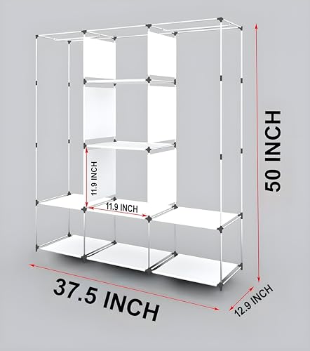 GTC Collapsible Wardrobe Portable Foldable Closet for Clothes Almira, 2 Hanging Space, 8 Shelves Non-Woven Fabric 90 GSM (88230) (Blue)