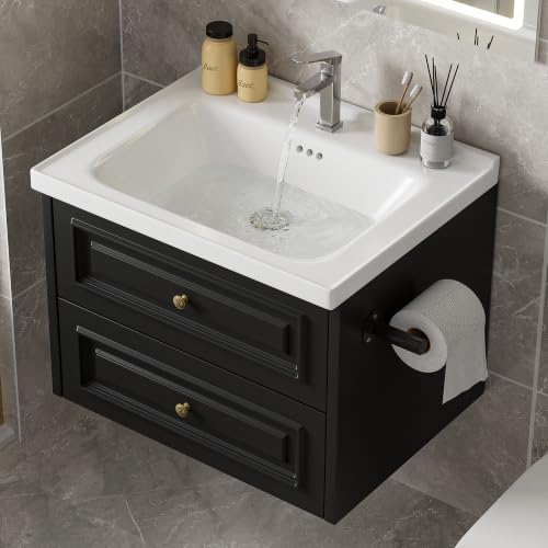 Floating Bathroom Vanity with Sink & Towel Holder, 24 inch Wall Mounted - image 1