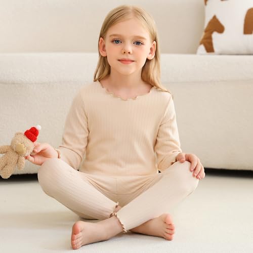 Girls Thermal Underwear Set Girls' Ruffle Trim Fall Base Layer Apparel Set Winter Top and Long pants for 3-8Y3