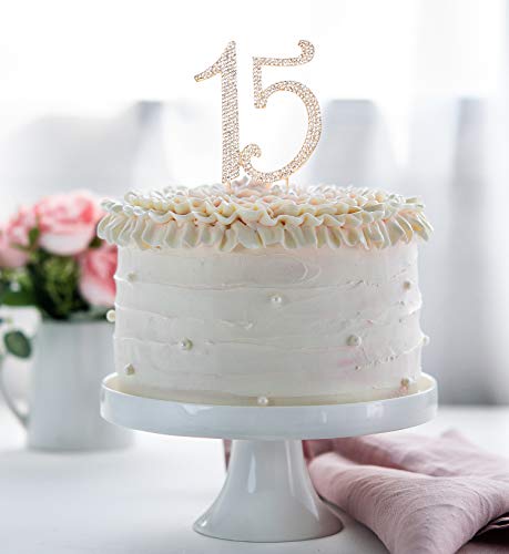 Hatcher Lee Bling Crystal Quinceañera Happy 15 Birthday Cake Topper - Best Keepsake | 15Th Party Decorations Gold #TOP5